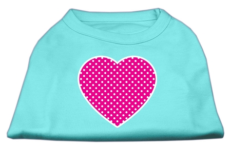 Pink Swiss Dot Heart Screen Print Shirt Aqua Lg